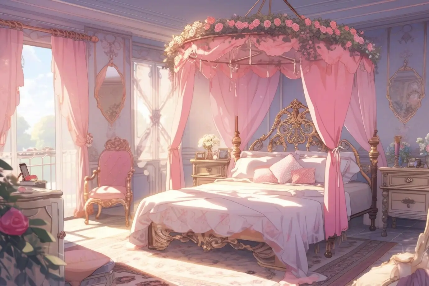 Gemütlicher Innenraum eines Hauses im Anime-Stil mit Einrichtung